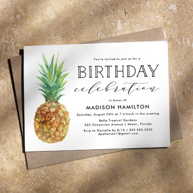 Invitation Anniversaire de l'ananas aquarelle (Créateur téléchargé)