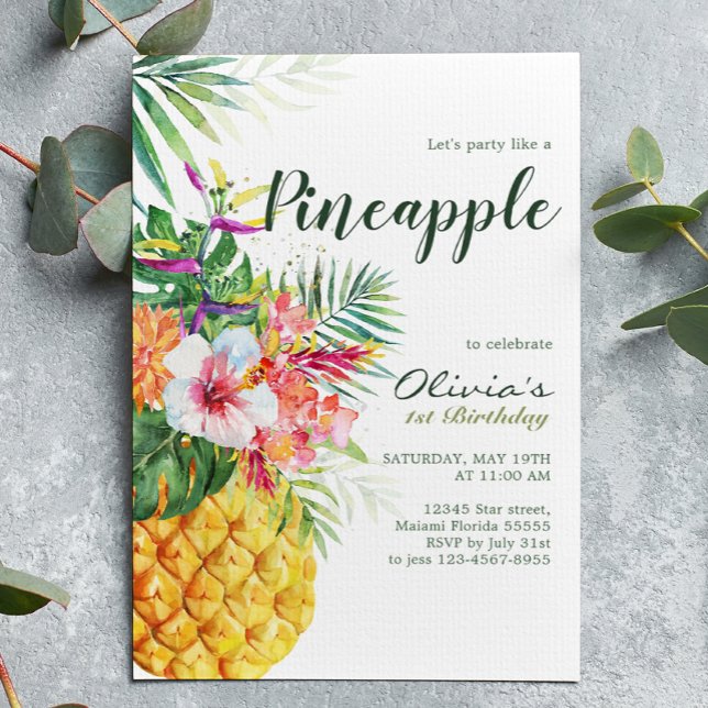 Invitation Anniversaire de l'ananas floral tropical (Créateur téléchargé)