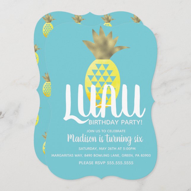 Invitation Anniversaire de l'ananas Luau (Devant / Derrière)