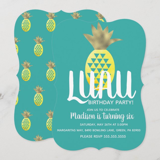 Invitation Anniversaire de l'ananas LUAU (Devant / Derrière)