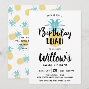 Invitation Anniversaire de l'ananas Luau Party, tout âge