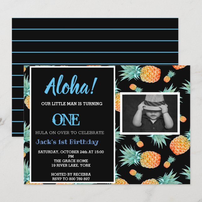 Invitation Anniversaire de l'ananas tropical 1er photo (Devant / Derrière)