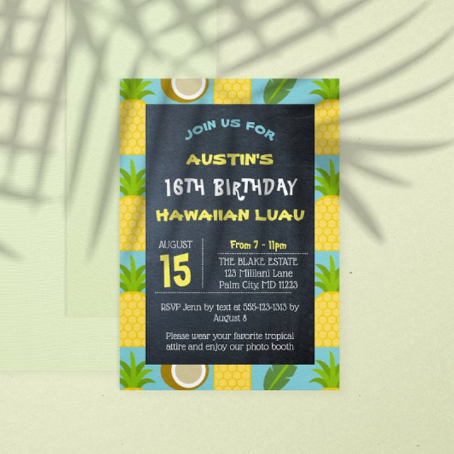 Invitation Anniversaire de l'ananas tropical bleu et de la no (Créateur téléchargé)