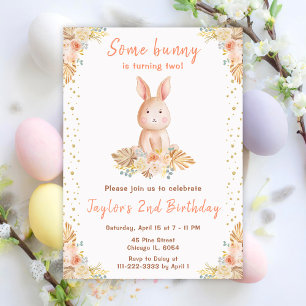 Invitation Anniversaire de lapin floral Boho