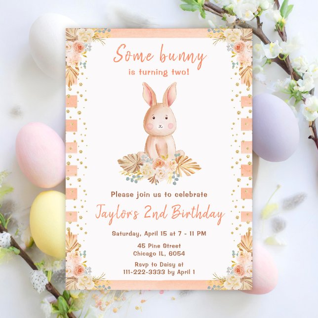 Invitation Anniversaire de lapin floral Boho (Créateur téléchargé)