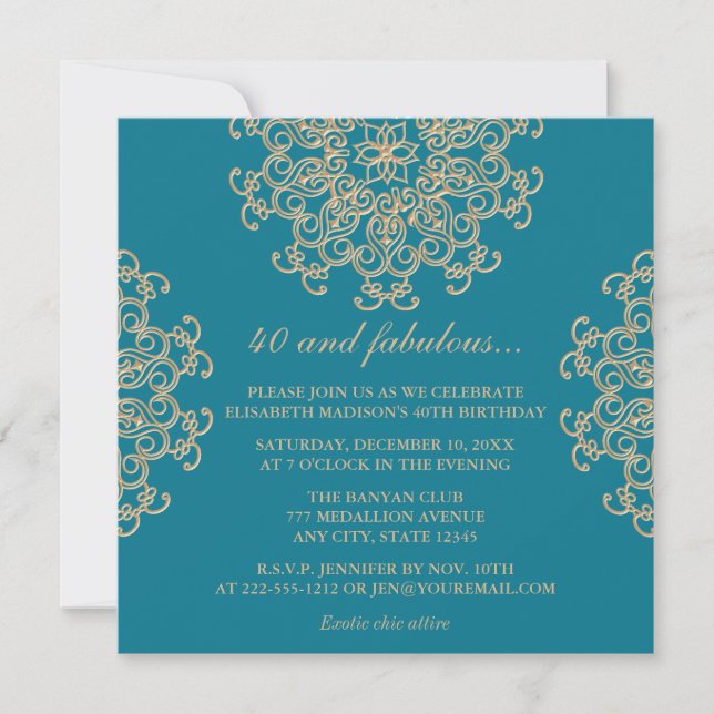 INVITATION ANNIVERSAIRE DE L'AQUAMARINE BLEU ET GOLD INDIAN I (Devant)