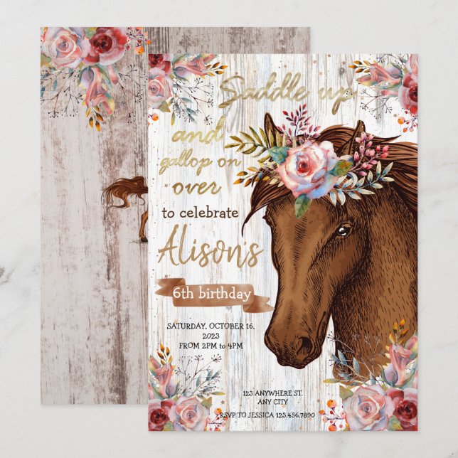 Invitation Anniversaire de l'aquarelle Cowgirl (Devant / Derrière)