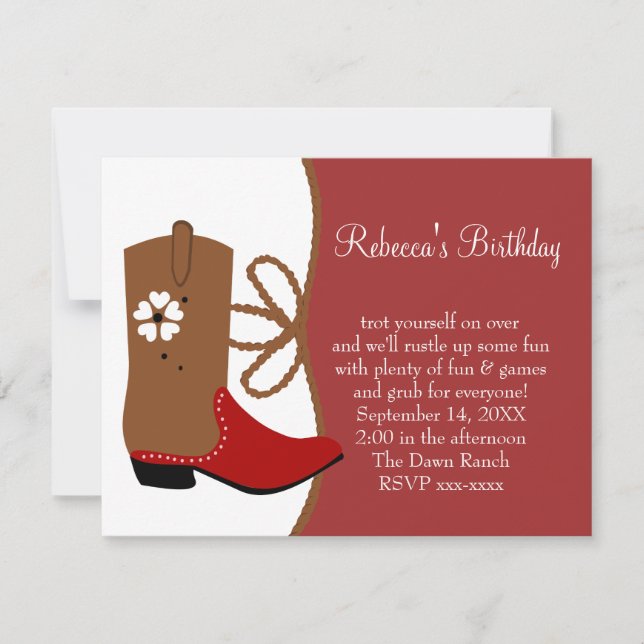 Invitation Anniversaire de Lasso Cowgirl (Devant)