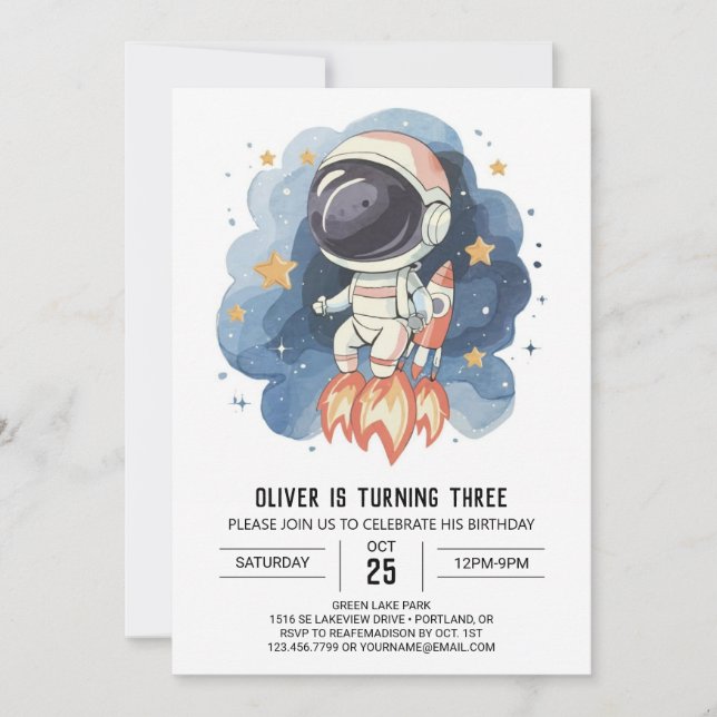 Invitation Anniversaire de l'astronaute céleste moderne pour  (Devant)