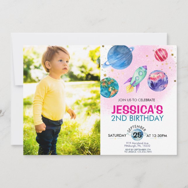 Invitation Anniversaire de l'astronaute de la fête des filles (Devant)