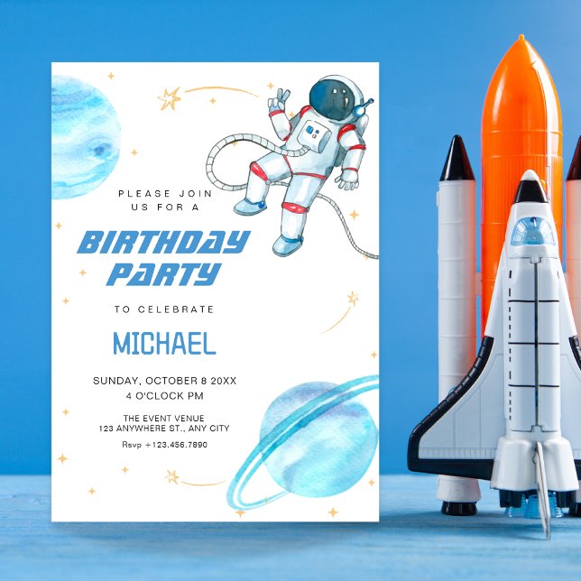 Invitation Anniversaire de l'astronaute de l'espace bleu (Créateur téléchargé)