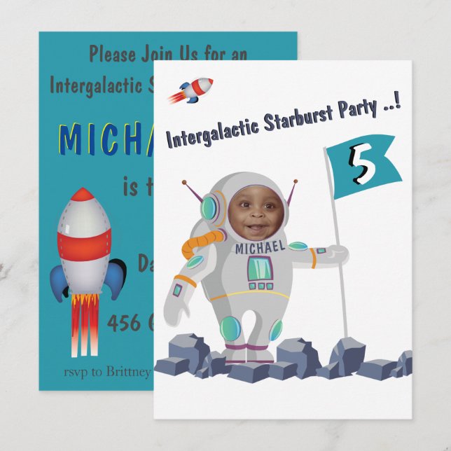 Invitation Anniversaire de l'astronaute Modèle photo (Devant / Derrière)