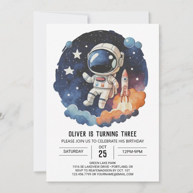 Invitation Anniversaire de l'astronaute pour enfants de l'ext (Devant)