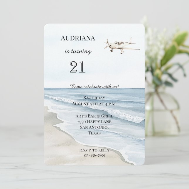 Invitation Anniversaire de l'avion de la plage Ocean (Debout devant)