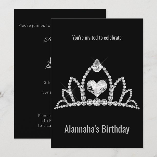 INVITATION ANNIVERSAIRE DE L'ÉLÉGANT DIAMOND NOIR MODERNE TIA (Devant / Derrière)