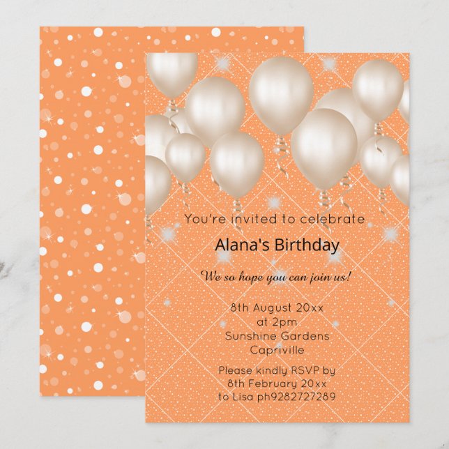 INVITATION ANNIVERSAIRE DE L'ÉLÉGANTE GRILLE DE BALLON MODERN (Devant / Derrière)