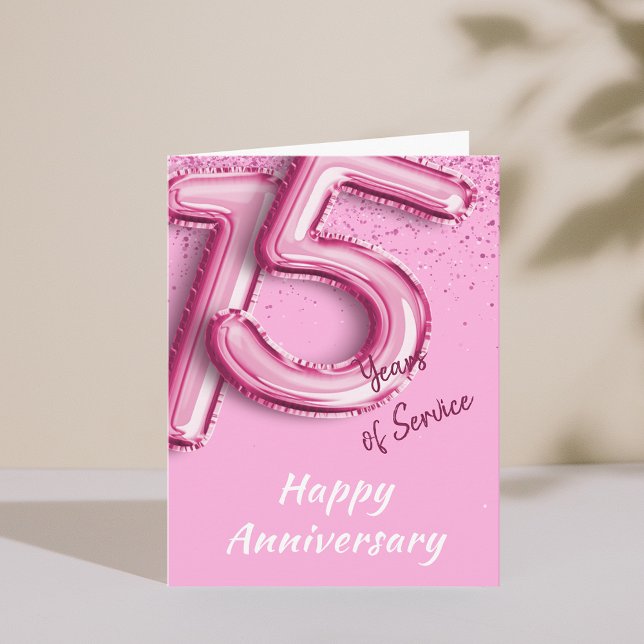 Invitation Anniversaire de l'employé 15ans PinkBalloon Pold C (Employee Anniversary 15 Years PinkBalloon Fold Card)