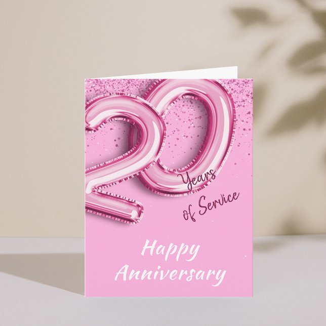 Invitation Anniversaire de l'employé 20ans PinkBalloon Pold C (Employee Anniversary 20 Years PinkBalloon Fold Card)