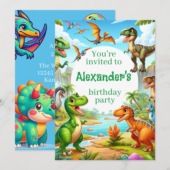 Invitation Anniversaire de l'enfant dinosaure (Devant / Derrière)