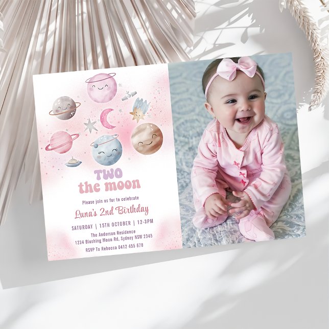 Invitation Anniversaire de l'espace Deux La Lune Anniversaire (Créateur téléchargé)