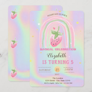 Invitation Anniversaire de l'holographie de fraise arc-en-cie