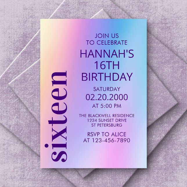 Invitation Anniversaire de l'holographie rose violet (Créateur téléchargé)