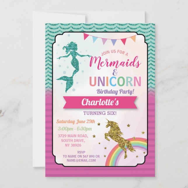 Invitation Anniversaire de licorne et de fille d'invitations (Devant)