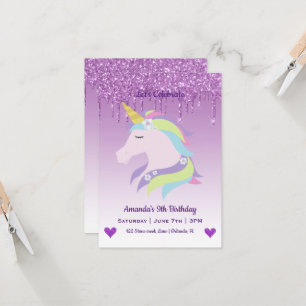 Invitation Anniversaire de Licorne Magique Mignonne & Cœurs