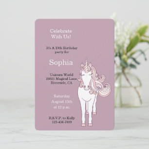Invitation Anniversaire de licorne sauvage violette lavande