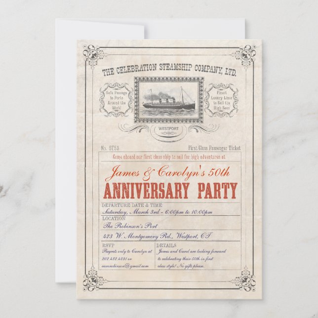 Invitation Anniversaire de l'invitation à bord d'un bateau à  (Devant)