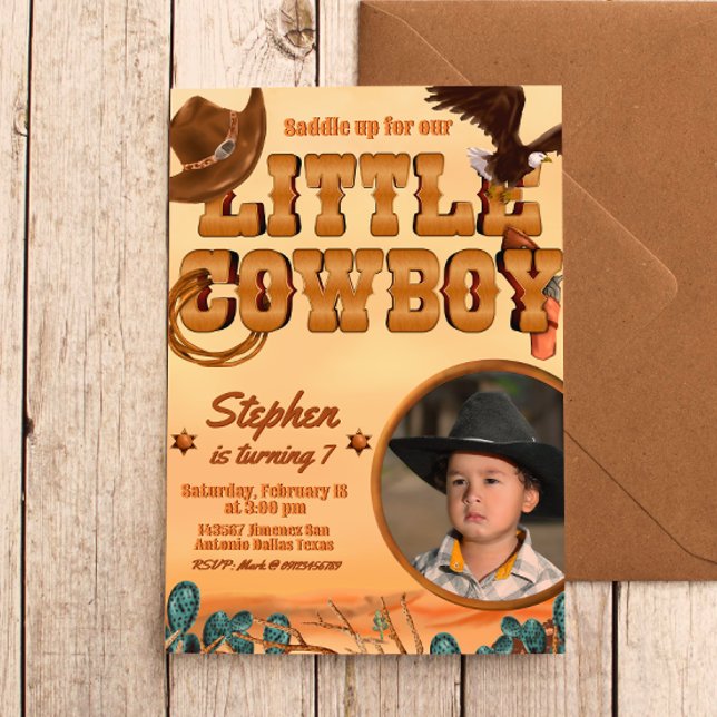 Invitation Anniversaire de Little Cowboy Boy (Little Cowboy -  Boy Birthday Invitation with Picture)