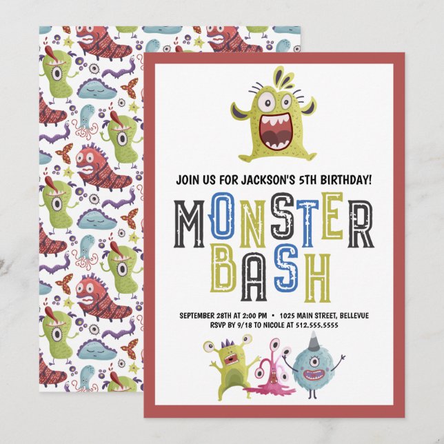 Invitation Anniversaire de Little Monster Bash (Devant / Derrière)