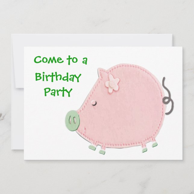 Invitation Anniversaire de Little Round Pink Piggy (Devant)