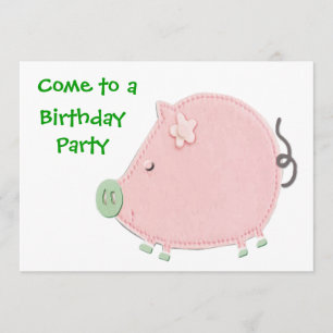Invitation Anniversaire de Little Round Pink Piggy