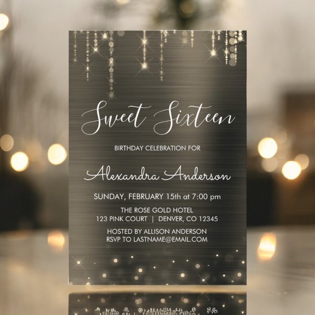 Invitation Anniversaire de l'or et du Sweet sixteen noir (Créateur téléchargé)