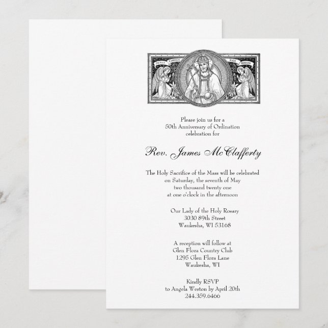 Invitation Anniversaire de l'ordre du prêtre catholique (Devant / Derrière)