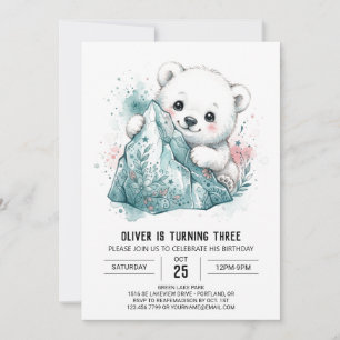 Invitation Anniversaire de l'ours polaire rétro arctique