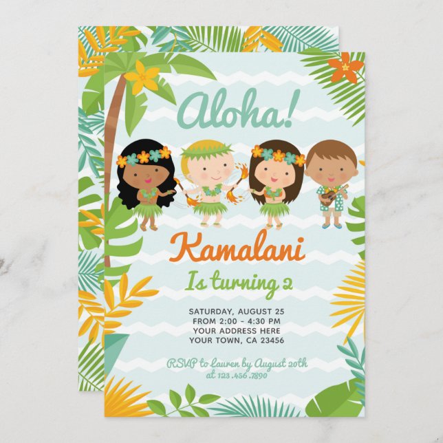 Invitation Anniversaire de Luau Hawaiian (Devant / Derrière)