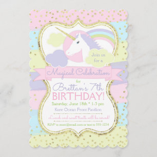 Invitation Anniversaire de l'Unicorne Pink Purple 