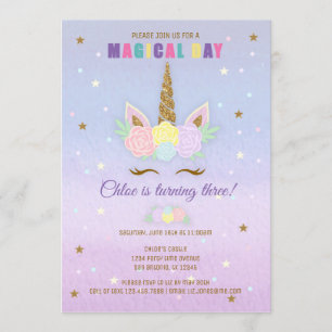 Invitation Anniversaire de l'Unicorne Pink Purple 