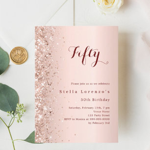 Invitation anniversaire de luxe rose or rose