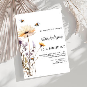 Invitation anniversaire de luxe violet jaune fleur sauvage