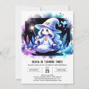 Invitation Anniversaire de Magicien à l'Aquarelle Minimaliste
