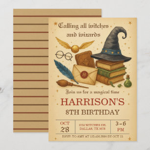 Invitation Anniversaire de Magicien et Sorcières Magiques