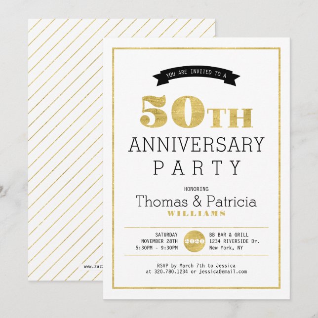 Invitation anniversaire de mariage 50 ans en Or Mo (Devant / Derrière)