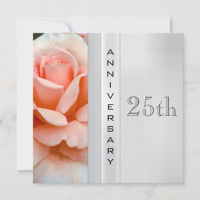 Invitation Anniversaire de Mariage Argent Tea Rose (Devant)
