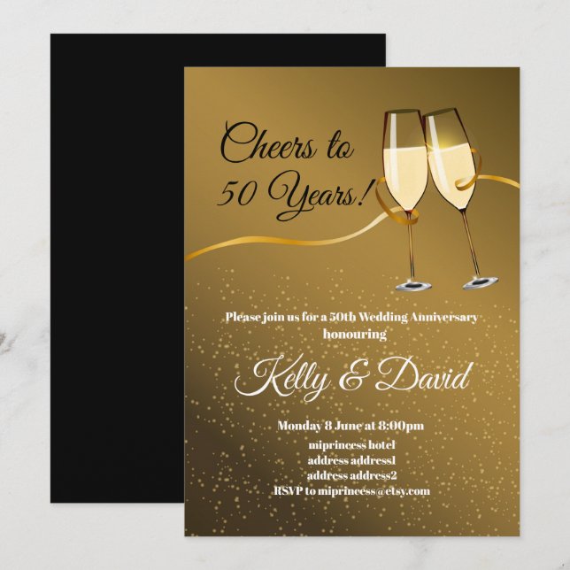 Invitation anniversaire de mariage au champagne (Devant / Derrière)