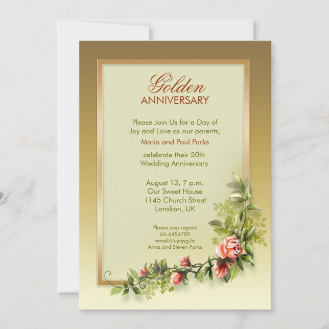 Invitation anniversaire de mariage chic en or - 50 (Devant)
