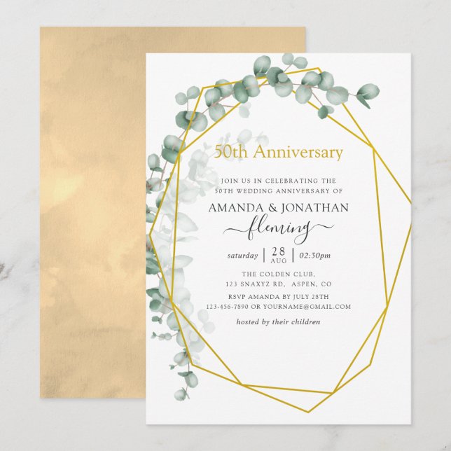 Invitation Anniversaire de mariage de 50 ans à motif géométri (Devant / Derrière)