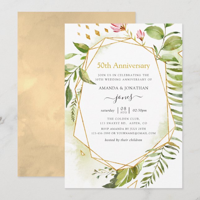 Invitation Anniversaire de mariage de 50 ans en cristal géomé (Devant / Derrière)